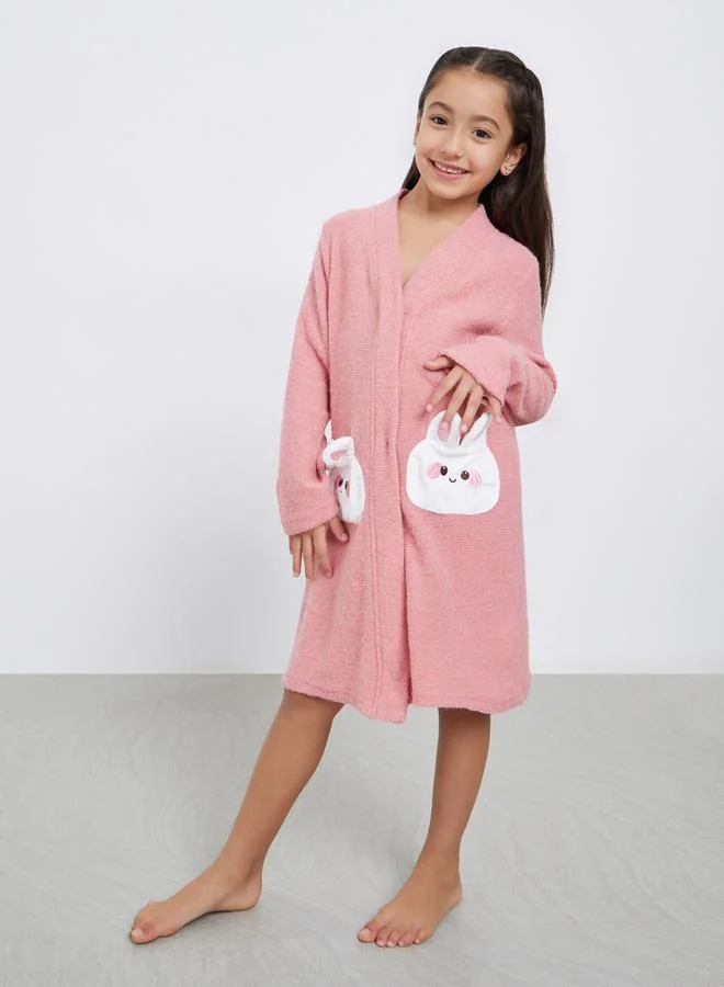 Styli Styli Girls Pink Bunny Ear Applique Robe