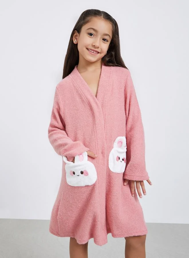Styli Styli Girls Pink Bunny Ear Applique Robe