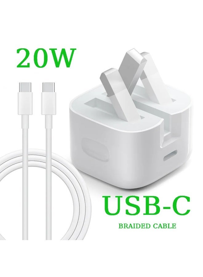 Fast Charger 20watts Type C with braided cable for iPhone 17, iPhone 16 & iPhone 15 Pro and Compatible for Samsung S24 and all USB C mobiles / Tabs - Image 1