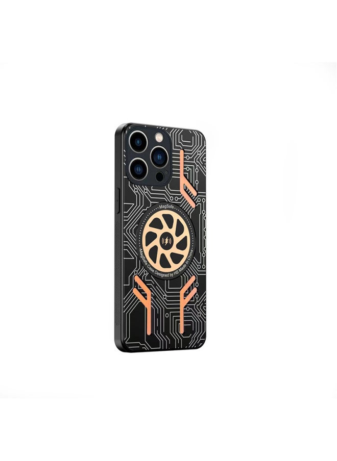 Generic - For Iphone 15 Mobile Phone Case 14promax Protective Case Aluminum Alloy Graphene Copper Heat Dissipation All-inclusive Anti-drop Case-Color:Cool Version Of The Laser Pattern (support Unlimited Charging)-Applicable Model:For Iphone16 Pro - Image 1