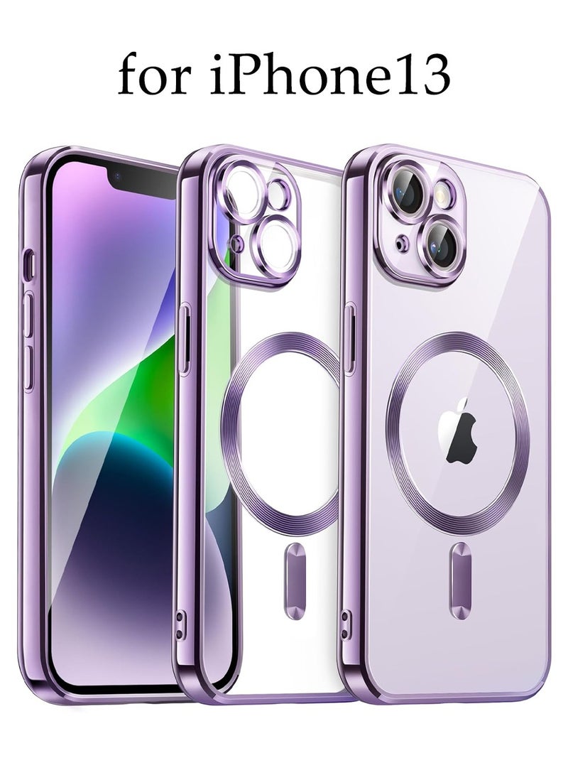 IPhone 13 Case Magnetic Support Magsafe Charger Wireless Anti Scratch Shockproof Clear Four Corner Cushion Anti Dropping Full Body Protection All Inclusive Lens Protection Cover Purple  - Image 1