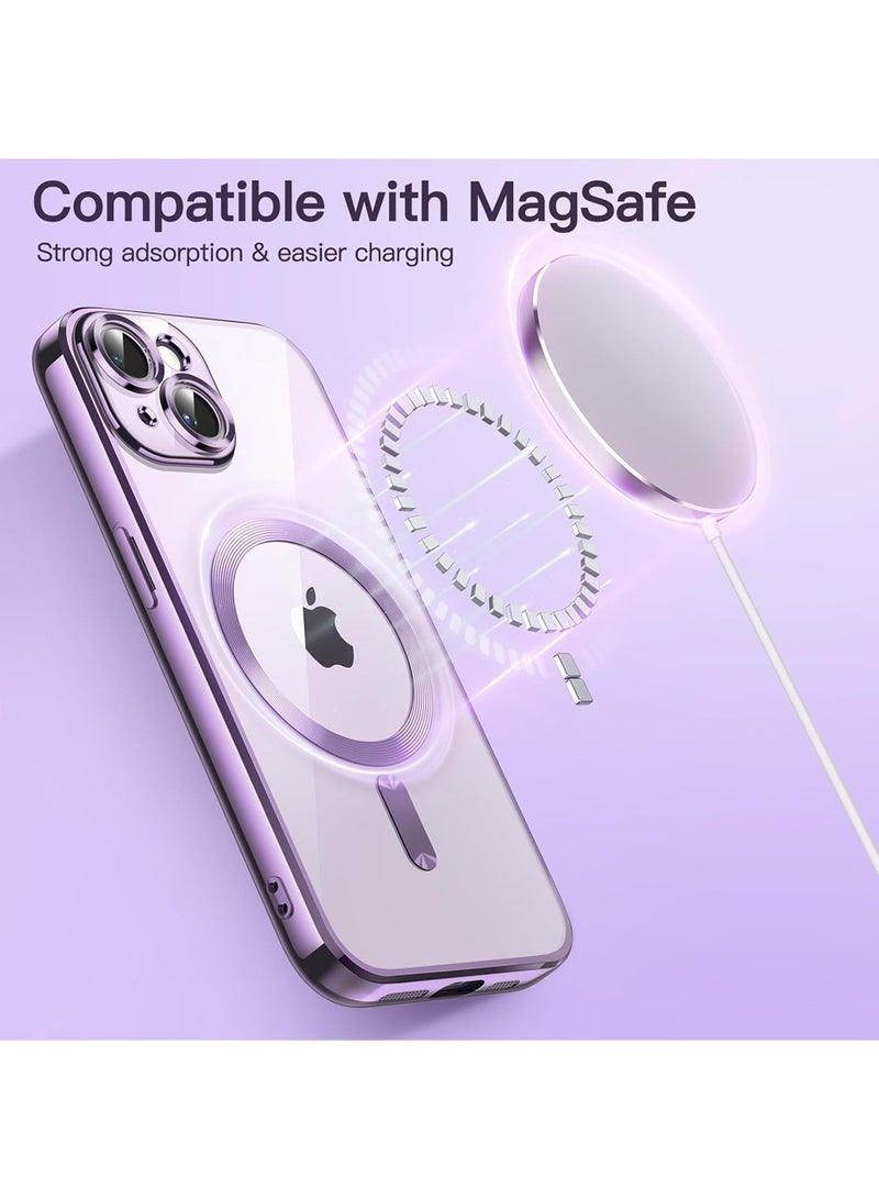 IPhone 13 Case Magnetic Support Magsafe Charger Wireless Anti Scratch Shockproof Clear Four Corner Cushion Anti Dropping Full Body Protection All Inclusive Lens Protection Cover Purple  - Image 2