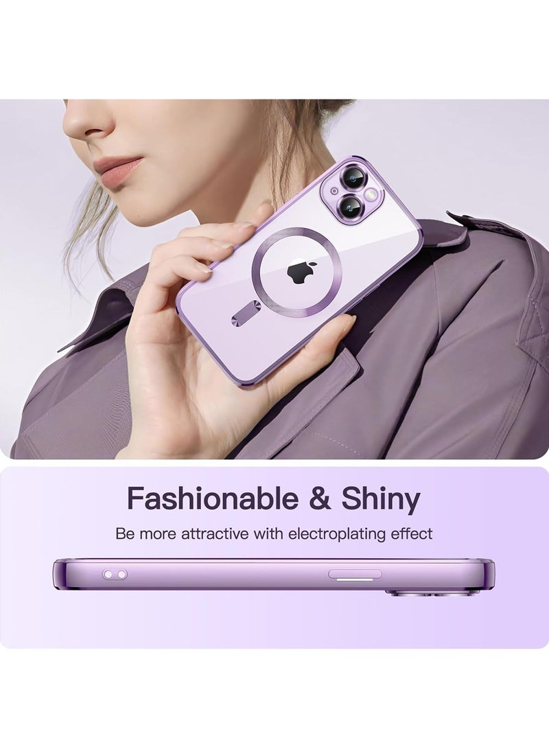 IPhone 13 Case Magnetic Support Magsafe Charger Wireless Anti Scratch Shockproof Clear Four Corner Cushion Anti Dropping Full Body Protection All Inclusive Lens Protection Cover Purple  - Image 3