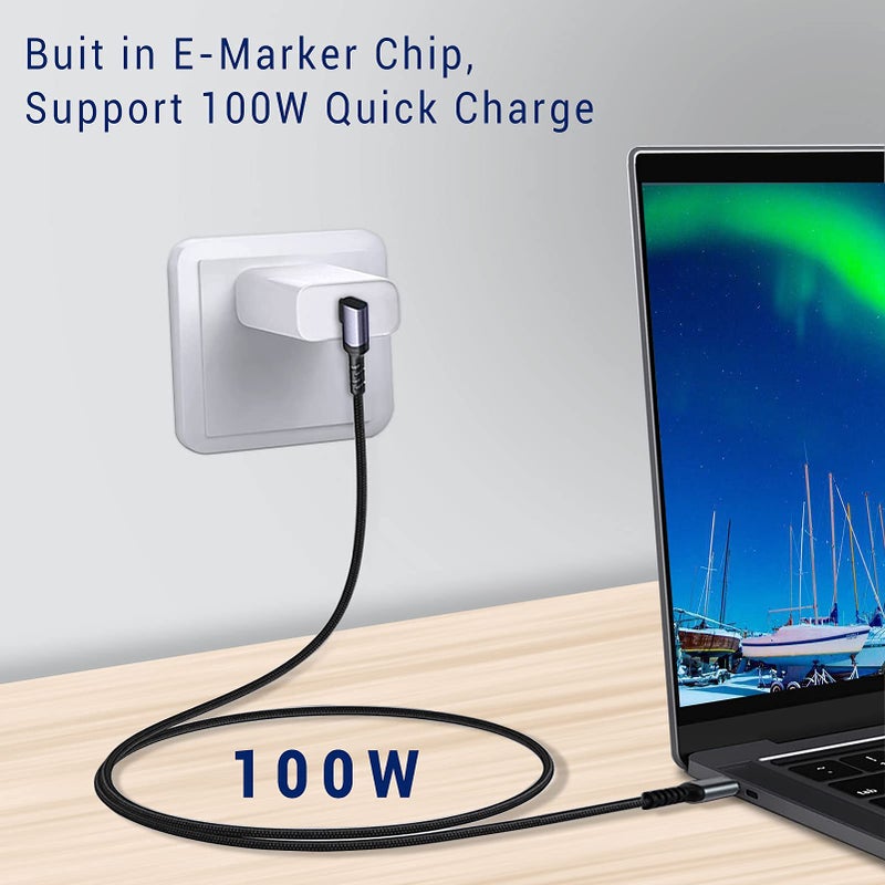 SUMPK USB C to USB C Cable 100W,[2-Pack 6.6ft Right Angle] USB 3.1 Fast Charging Cord 90 Degree 20V/5A Type C PD Cable Compatible for iPhone 15/15 Plus/15 Pro/15 Pro Max/MacBook Pro 2022 - Image 3