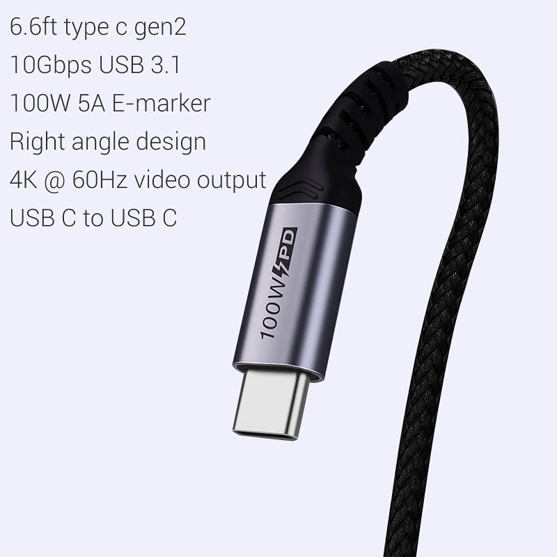 SUMPK USB C to USB C Cable 100W,[2-Pack 6.6ft Right Angle] USB 3.1 Fast Charging Cord 90 Degree 20V/5A Type C PD Cable Compatible for iPhone 15/15 Plus/15 Pro/15 Pro Max/MacBook Pro 2022 - Image 2
