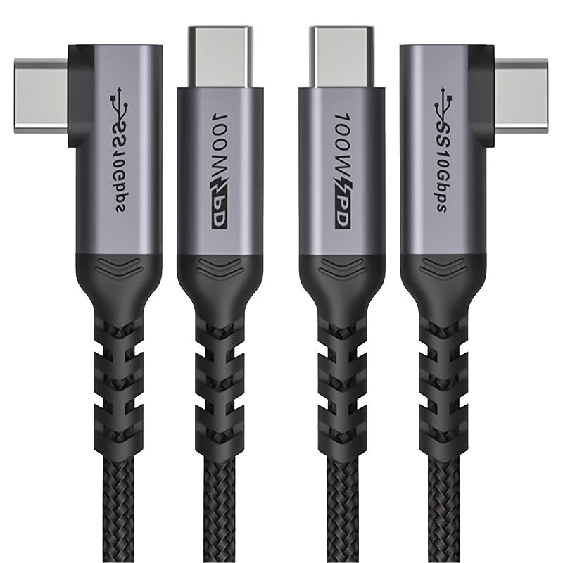 SUMPK USB C to USB C Cable 100W,[2-Pack 6.6ft Right Angle] USB 3.1 Fast Charging Cord 90 Degree 20V/5A Type C PD Cable Compatible for iPhone 15/15 Plus/15 Pro/15 Pro Max/MacBook Pro 2022 - Image 1