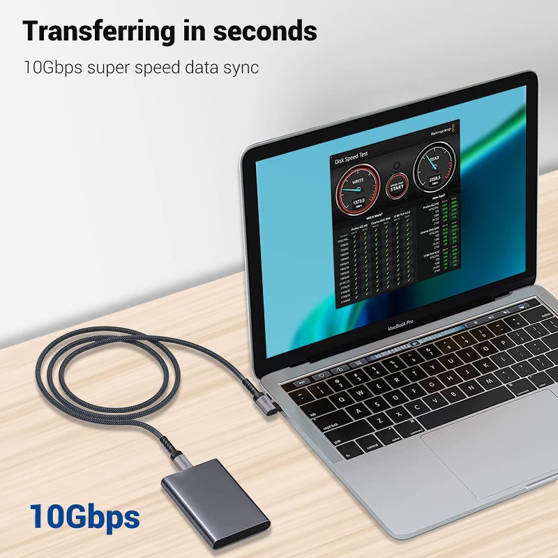 SUMPK USB C to USB C Cable 100W,[2-Pack 6.6ft Right Angle] USB 3.1 Fast Charging Cord 90 Degree 20V/5A Type C PD Cable Compatible for iPhone 15/15 Plus/15 Pro/15 Pro Max/MacBook Pro 2022 - Image 4