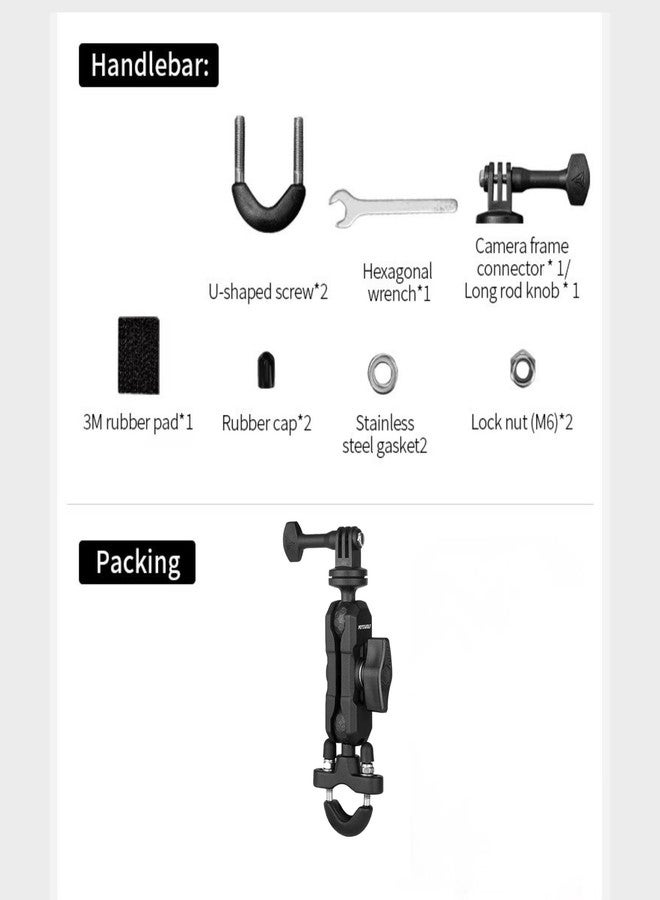 YELLOWFIN Action Camera Handlebar Mount with 360° Dual Ball Head, Aluminum Bicycle/Motorcycle Clamp Mount Compatible with Action Cameras for DJI Osmo Action 6/5 Pro/4/3, Hero 13/12/11/10/9/8/7, Insta360 - Image 5