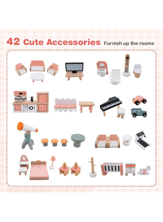 Factory Price Factory Price Grace Wooden Realistic Play House - 3 Feet Big Doll House with 42 Accessories and Minatures Furnitures  - Image 3