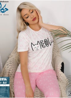 Star Tex Women's Summer Pajama Set - 2 Piece Pants and Embroidery T-shirt - Different Graphic Patterned and Tailored for Comfort  - Image 1