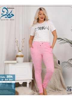 Star Tex Women's Summer Pajama Set - 2 Piece Pants and Embroidery T-shirt - Different Graphic Patterned and Tailored for Comfort  - Image 2
