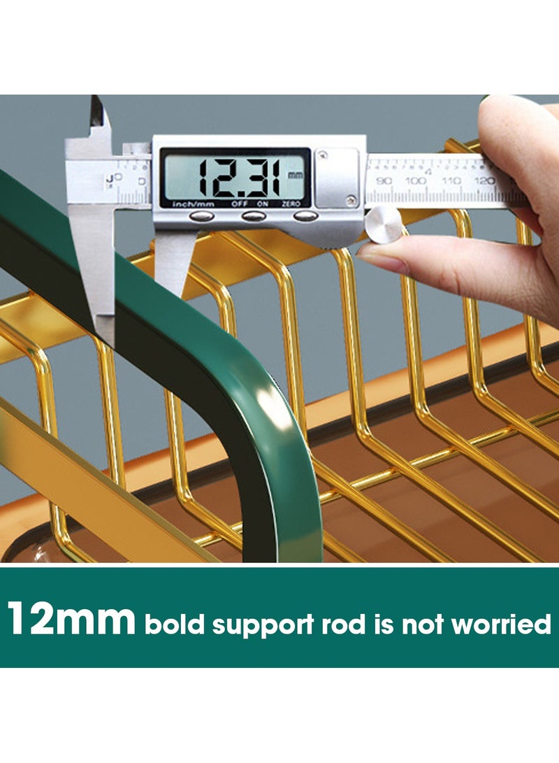 اويسيس رف صحون مع حامل تجفيف الأطباق ومجفف الأطباق ذو السعة الكبيرة ومصفاة الأطباق مع حامل الأواني وحامل السكاكين وحامل لوح التقطيع ولوح تصريف قابل للإزالة للمطبخ باللون الذهبي (طبقتين). - Image 2