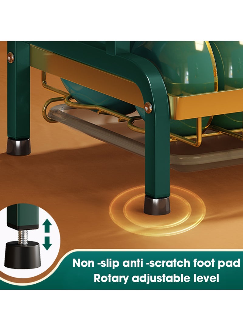 اويسيس رف صحون مع حامل تجفيف الأطباق ومجفف الأطباق ذو السعة الكبيرة ومصفاة الأطباق مع حامل الأواني وحامل السكاكين وحامل لوح التقطيع ولوح تصريف قابل للإزالة للمطبخ باللون الذهبي (طبقتين). - Image 5