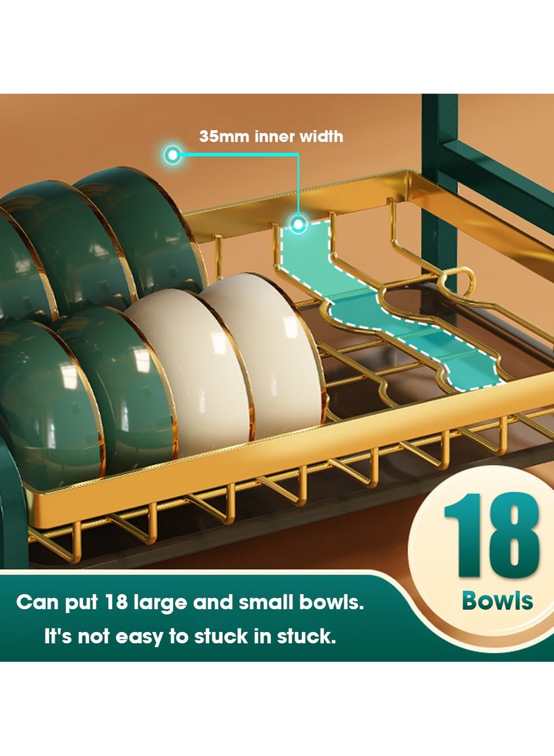 اويسيس رف صحون مع حامل تجفيف الأطباق ومجفف الأطباق ذو السعة الكبيرة ومصفاة الأطباق مع حامل الأواني وحامل السكاكين وحامل لوح التقطيع ولوح تصريف قابل للإزالة للمطبخ باللون الذهبي (طبقتين). - Image 4
