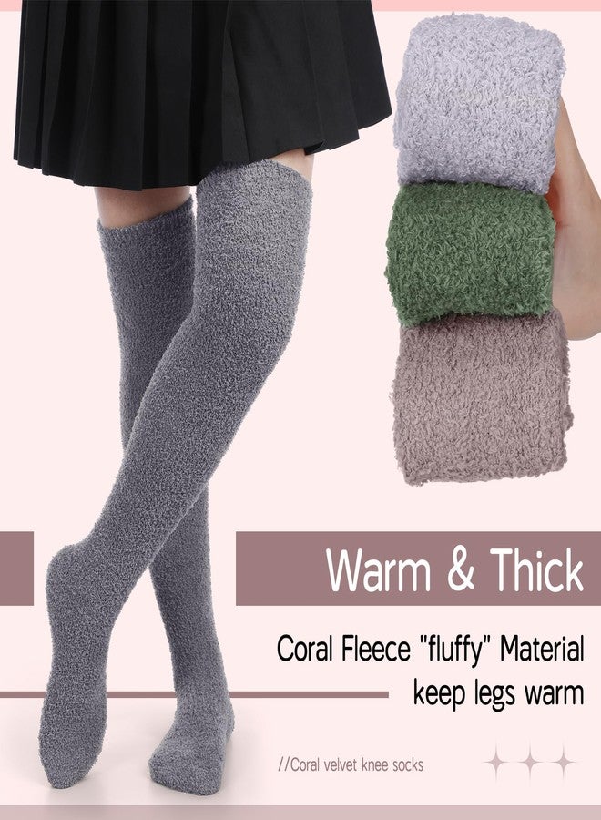 Liitrsh 6 Pairs Women Knee High Fuzzy Socks Soft Long Thigh High Warm stockings Cozy Slipper Plush Socks (Classic Colors) - Image 3