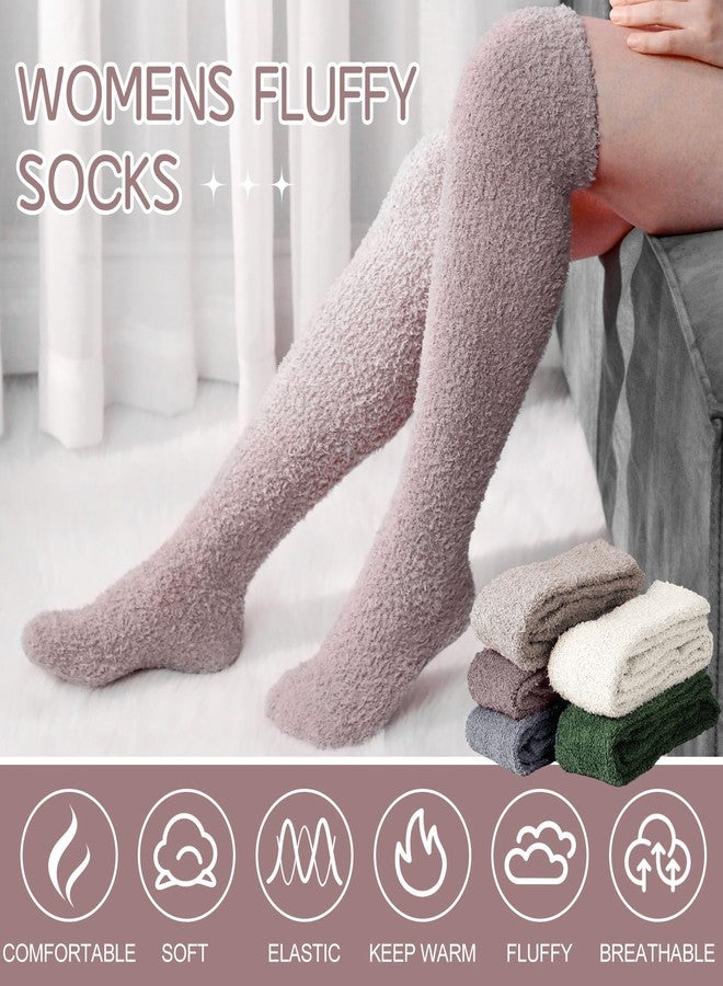 Liitrsh 6 Pairs Women Knee High Fuzzy Socks Soft Long Thigh High Warm stockings Cozy Slipper Plush Socks (Classic Colors) - Image 5