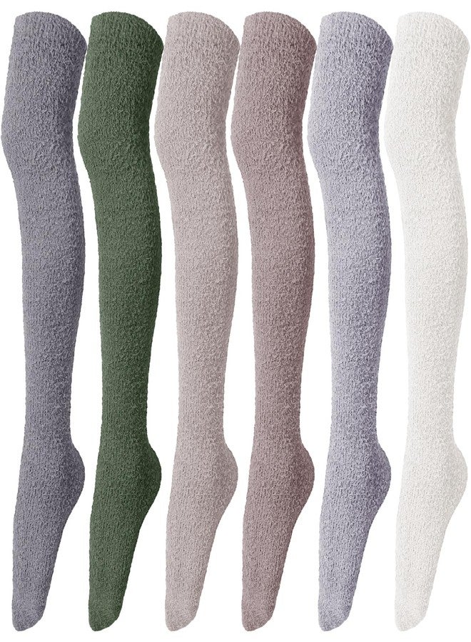 Liitrsh 6 Pairs Women Knee High Fuzzy Socks Soft Long Thigh High Warm stockings Cozy Slipper Plush Socks (Classic Colors) - Image 1
