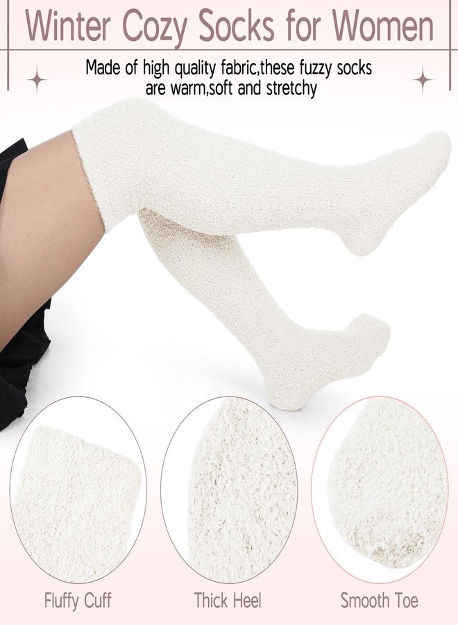 Liitrsh 6 Pairs Women Knee High Fuzzy Socks Soft Long Thigh High Warm stockings Cozy Slipper Plush Socks (Classic Colors) - Image 2