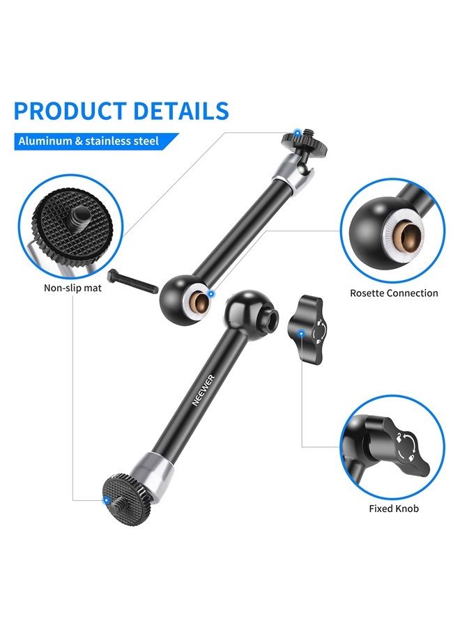 NEEWER Clamp with 1/4" and 3/8" Thread and 9.8 inches/25cm Adjustable Magic Arm with 1/4" Screws for Flash/LED Light/Microphone/Monitor, Compatible with SmallRig Cage, Load Up to 4.4lb - ST25C