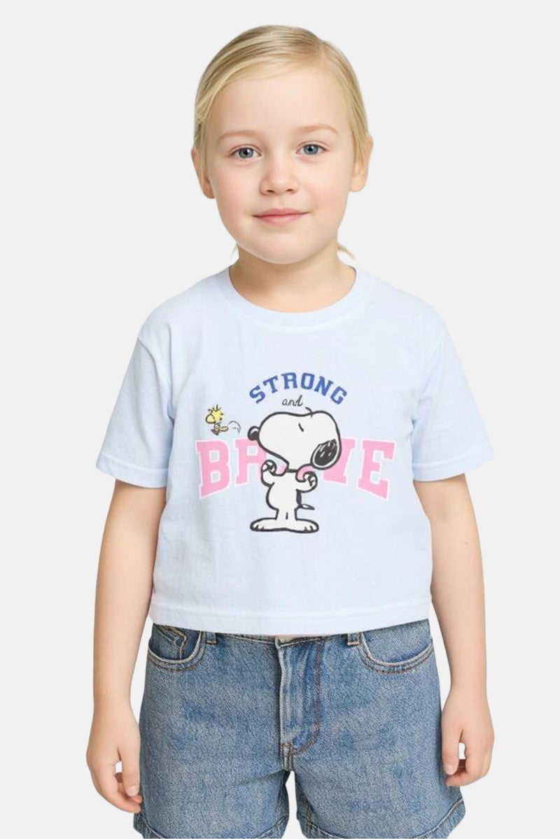 Peanuts تي شيرت قصير الأكمام للبنات الصغيرات بطباعة جرافيك، أزرق - Image 1