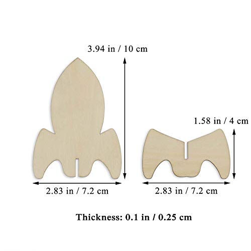 Creaides Outer Space Wood Cutouts Crafts Wooden Stand Up Rocket Shaped Tabletop Ornaments for DIY Projects Wedding Birthday Party Decoration (2.83x3.94 in, 12 Set) - Image 2