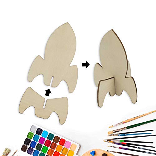 Creaides Outer Space Wood Cutouts Crafts Wooden Stand Up Rocket Shaped Tabletop Ornaments for DIY Projects Wedding Birthday Party Decoration (2.83x3.94 in, 12 Set) - Image 3