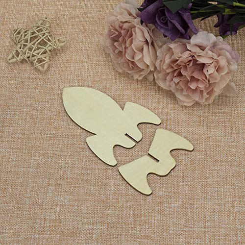 Creaides Outer Space Wood Cutouts Crafts Wooden Stand Up Rocket Shaped Tabletop Ornaments for DIY Projects Wedding Birthday Party Decoration (2.83x3.94 in, 12 Set) - Image 4