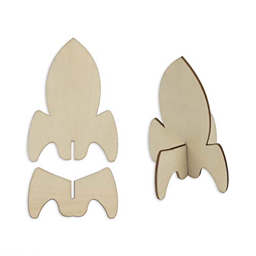 Creaides Outer Space Wood Cutouts Crafts Wooden Stand Up Rocket Shaped Tabletop Ornaments for DIY Projects Wedding Birthday Party Decoration (2.83x3.94 in, 12 Set) - Image 1