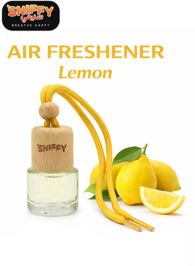 Sniffy Lemon Hanging Car Air Freshener Bottle Alcohol Free, Spill Proof Liquid Car Perfume with Wooden Cap for Car, Home, Office - Image 1
