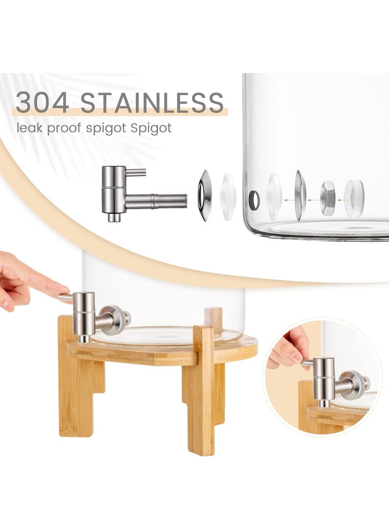 موزع مشروبات زجاجي بسعة 5 لتر مع حامل خشبى مع حنفية من الستانلس ستيل وغطاء موزع للثلاجة للمشروبات الساخنة او الباردة والماء والعصير والسوائل والشاي المثلج - Image 2