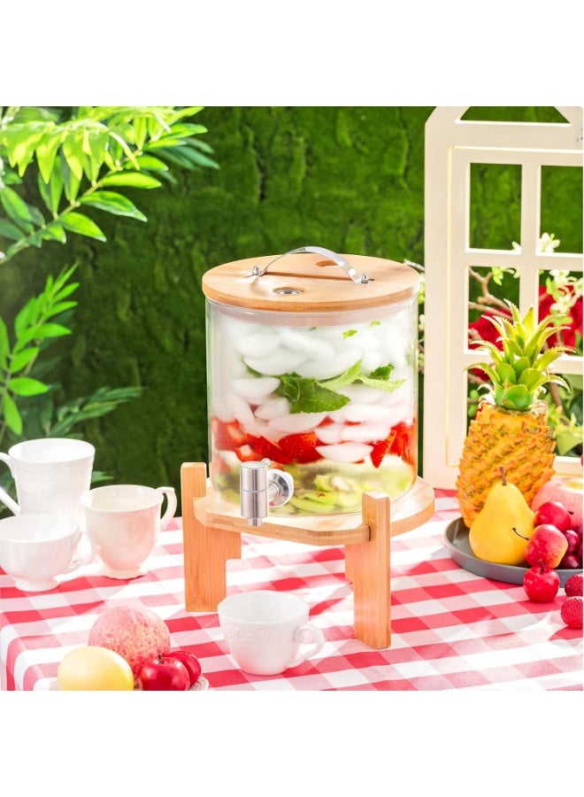 موزع مشروبات زجاجي بسعة 5 لتر مع حامل خشبى مع حنفية من الستانلس ستيل وغطاء موزع للثلاجة للمشروبات الساخنة او الباردة والماء والعصير والسوائل والشاي المثلج - Image 5
