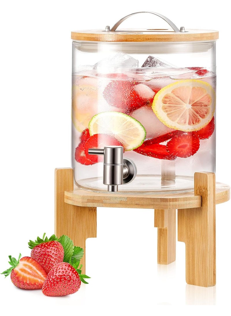 موزع مشروبات زجاجي بسعة 5 لتر مع حامل خشبى مع حنفية من الستانلس ستيل وغطاء موزع للثلاجة للمشروبات الساخنة او الباردة والماء والعصير والسوائل والشاي المثلج - Image 4