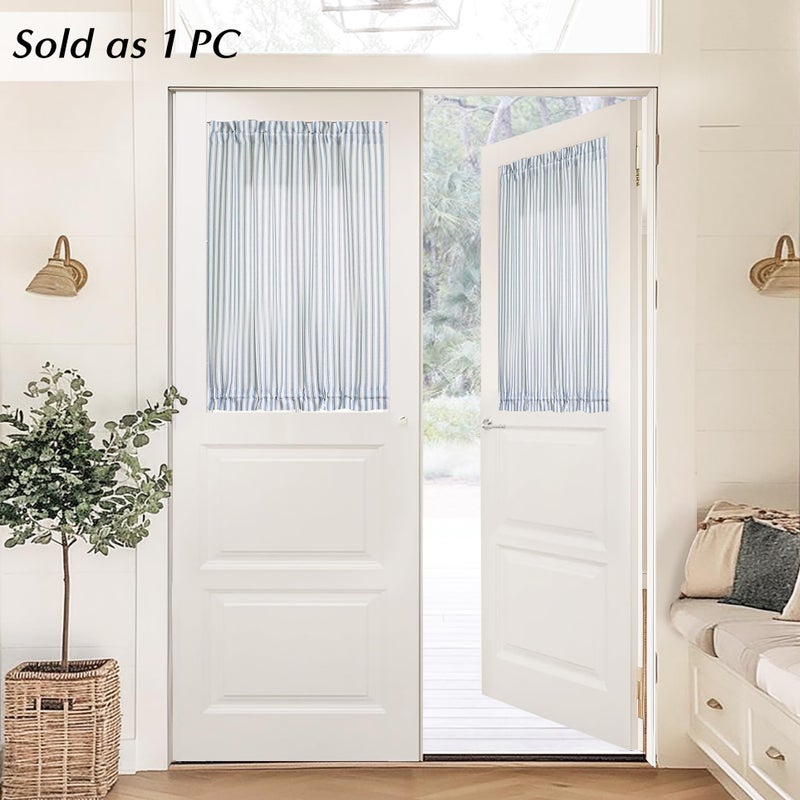 Lino Rosa Door Curtains for Front Door Glass Window,Coastal White and Ligth Blue Striped Sheer Linen 40 Inch Short Beachy Ticking Stripe Beach Curtains for Small Kitchen Windows 25x40 in Length - Image 2