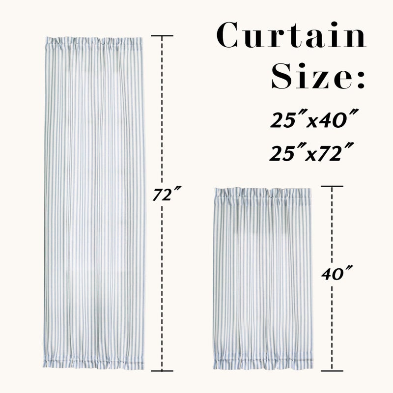Lino Rosa Door Curtains for Front Door Glass Window,Coastal White and Ligth Blue Striped Sheer Linen 40 Inch Short Beachy Ticking Stripe Beach Curtains for Small Kitchen Windows 25x40 in Length - Image 3