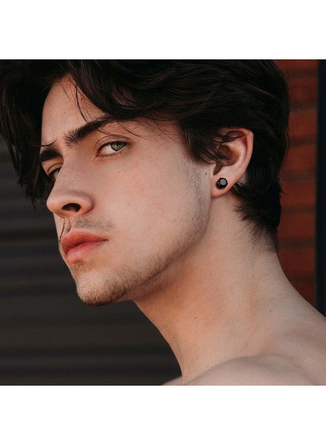 Jstyle 6 Pairs Stainless Steel CZ Stud Earrings for Men Women Black Earrings Huggie Small Hoop Earrings Ear Piercing Jewelry for Men - Image 4