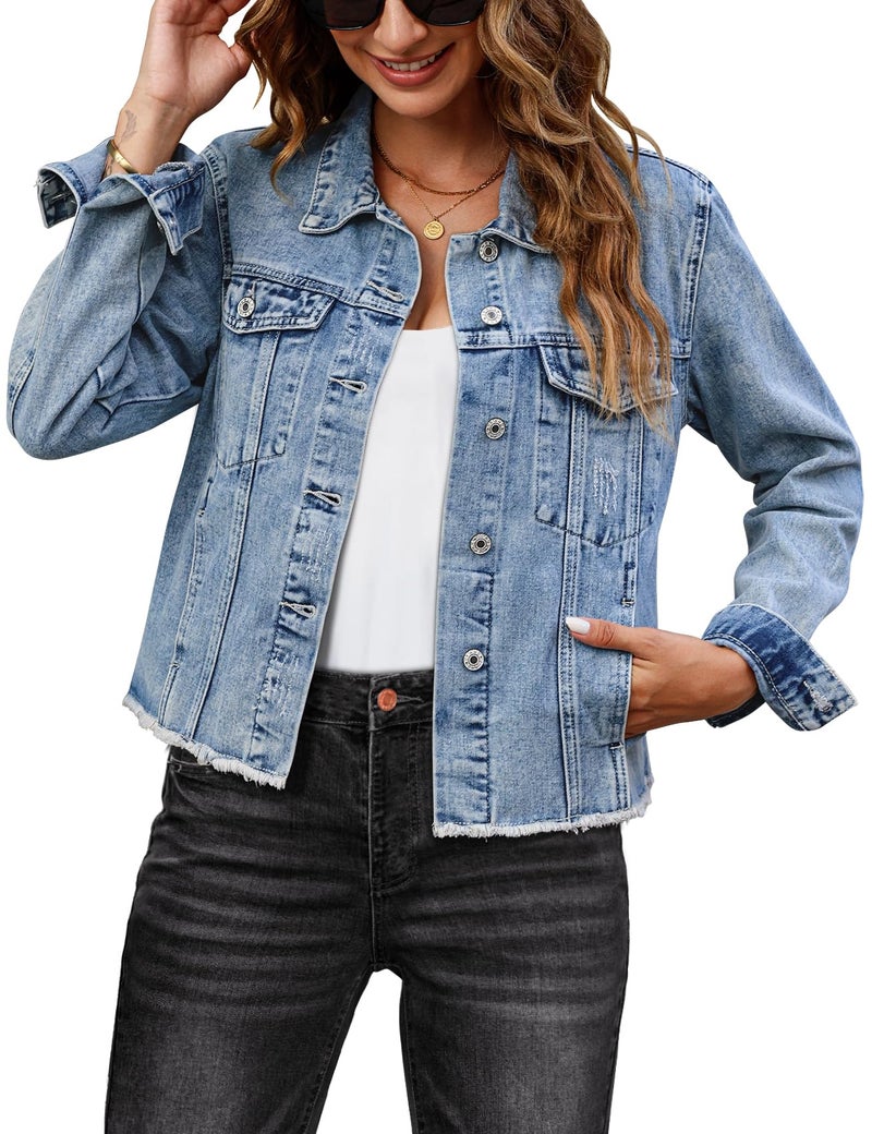 luvamia jean jacket for women womens jackets fall blue jean shirts women long shacket jacket women chaquetas de mujer women's denim shirt woman summer clothes Wishful Blue Size Medium Fits Size 8 10 - Image 1