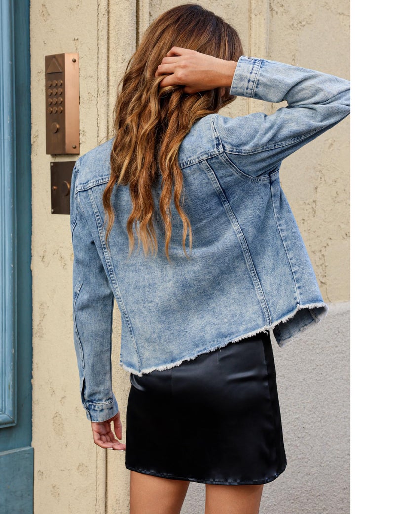luvamia jean jacket for women womens jackets fall blue jean shirts women long shacket jacket women chaquetas de mujer women's denim shirt woman summer clothes Wishful Blue Size Medium Fits Size 8 10 - Image 2