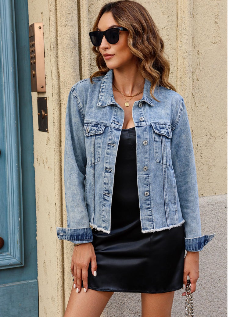 luvamia jean jacket for women womens jackets fall blue jean shirts women long shacket jacket women chaquetas de mujer women's denim shirt woman summer clothes Wishful Blue Size Medium Fits Size 8 10 - Image 4