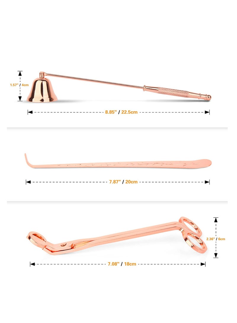 Rock Pow مجموعة أدوات الشموع 3 في 1 - مقص فتيل الشمعة ومطفأة الشمعة مع مطفأة الشمعة ومقص فتيل الشمعة ومطفئ الشمعة وغمر الفتيل لإطفاء لهب الشموع بأمان (ذهب وردي) - Image 2