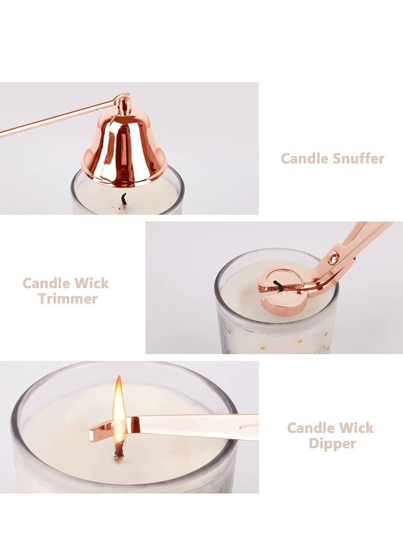 Rock Pow مجموعة أدوات الشموع 3 في 1 - مقص فتيل الشمعة ومطفأة الشمعة مع مطفأة الشمعة ومقص فتيل الشمعة ومطفئ الشمعة وغمر الفتيل لإطفاء لهب الشموع بأمان (ذهب وردي) - Image 3