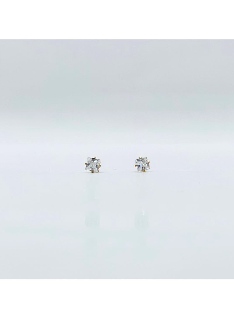 Earss 4 mm Cubic Ziconia Square | Stainless Steel | 18K Gold Plated  - Image 1