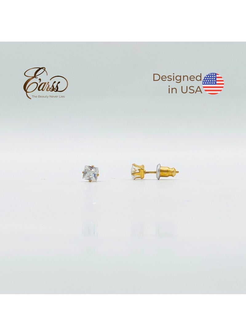 Earss 4 mm Cubic Ziconia Square | Stainless Steel | 18K Gold Plated  - Image 2
