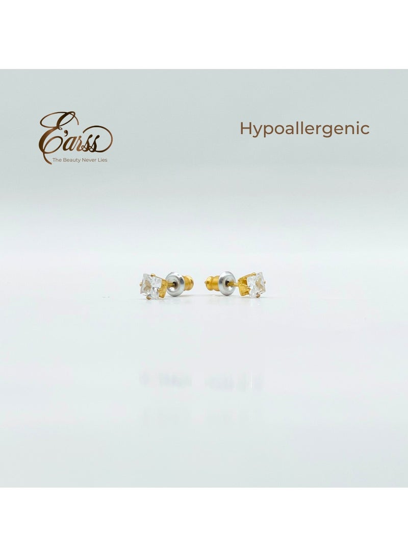 Earss 4 mm Cubic Ziconia Square | Stainless Steel | 18K Gold Plated  - Image 3