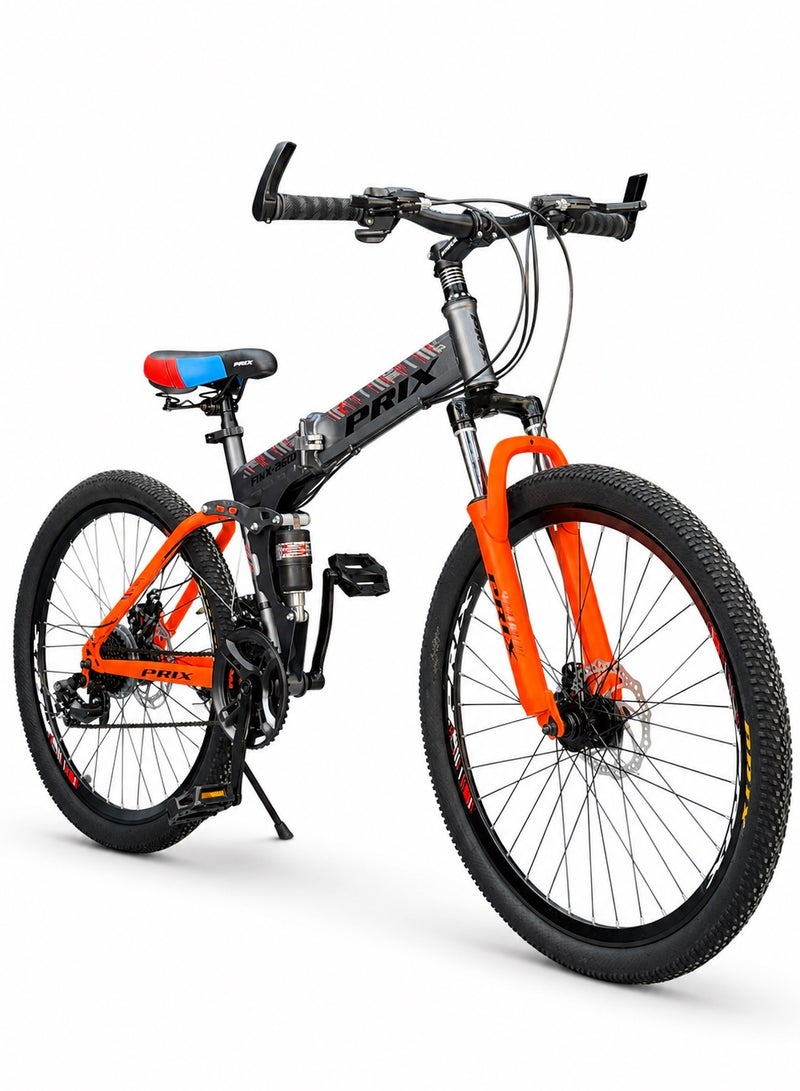 Prix 26-Inch Folding Mountain Bike – 21 Speeds – Front & Rear Suspension – Disc Brakes - Image 1