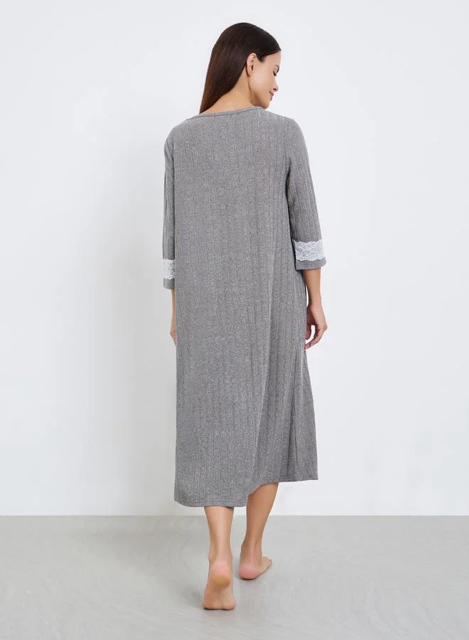 ستايلي قميص نوم محبوك بياقة واسعة