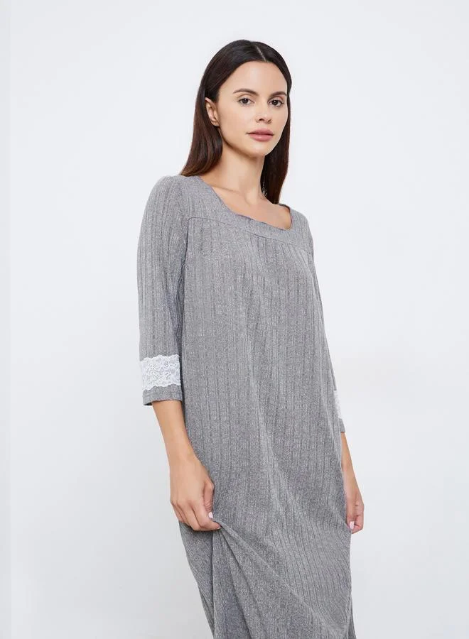 ستايلي قميص نوم محبوك بياقة واسعة