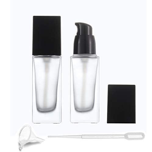 Furnido 2 Pack 30ml/1 Oz Frosted Glass Foundation Bottle,Empty Refillable Square Lotion Bottle With Press Pump for Lotion Liquid Body Cream Cosmetic Travel Foundation Samples Vials-Pipette&Funnel Included - Image 2