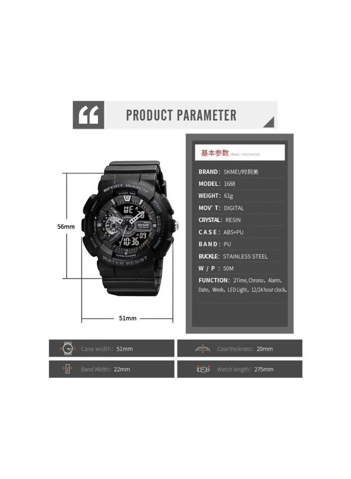 SKMEI 1688 Multi-function Analog Digital sports watch alarm and stop watch full calendar - Image 4