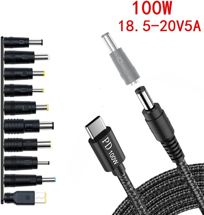 KASTWAVE Type C to DC5521 5.5x2.1mm Power Cable 200cm with 10 Adapters, PD 20V 5A 100W Adjustable Voltage USB-C to DC Power Converter Cable for Electronics - Image 2