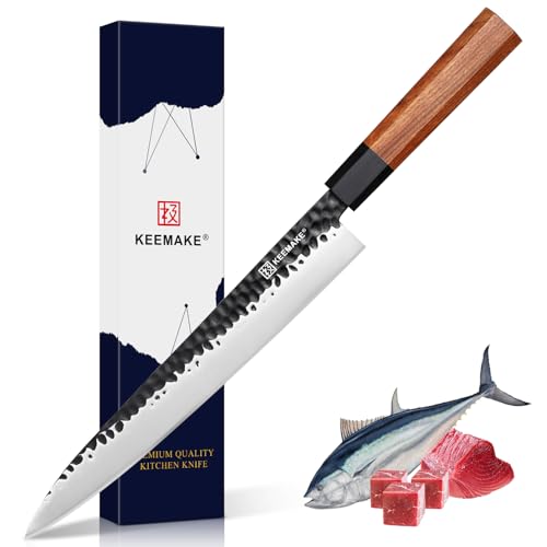 KEEMAKE KEEMMAKE Sushi Knife Japanese Sashimi Knives 10 Inch, 440C Stainless Steel Yanagiba Knife, Kitchen Chef Knives with G10 Rosewood Handle for Cutting Sushi & Sashimi, Fish Filleting, Gift Box Included - Image 1
